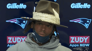 Cam Newton Wears Custom Fedora Hat at Patriots Press Conference