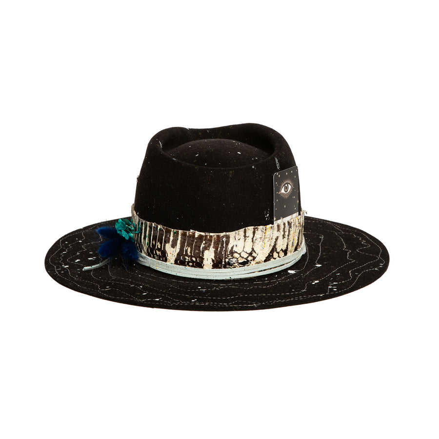 Luxury Custom Black Fedora by Hatmaker Alberto Hernandez of Meshika Hats Located in Los Angeles California