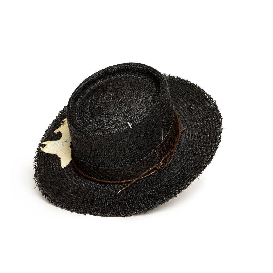 Custom Handmade Black Straw Fedora  by Hatmaker Alberto Hernandez of Meshika Hats