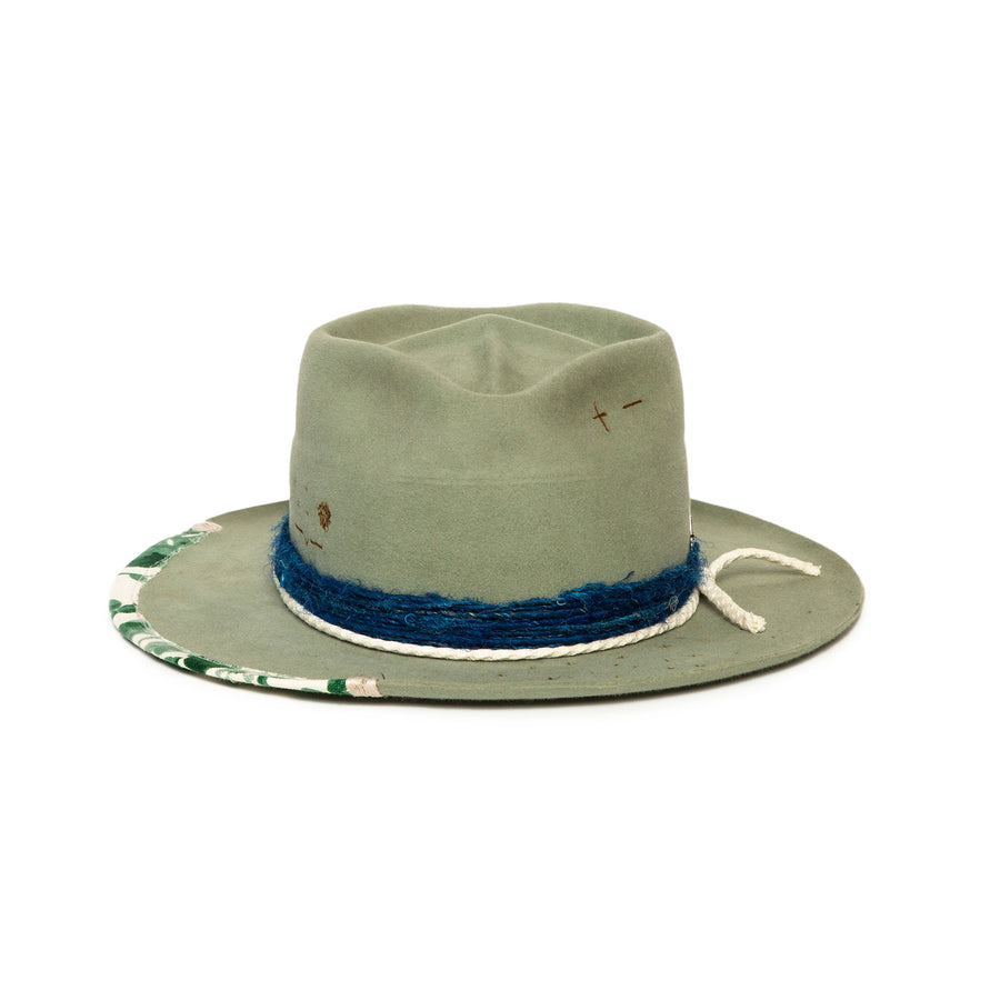 Luxury Handmade Sage Fedora by Alberto Hernandez of Meshika Hats