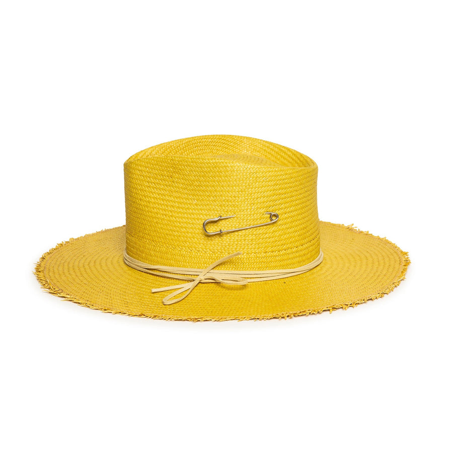 Custom Yellow Straw Fedora by Hatmaker Alberto Hernandez of Meshika Hats Made in Los Angeles California