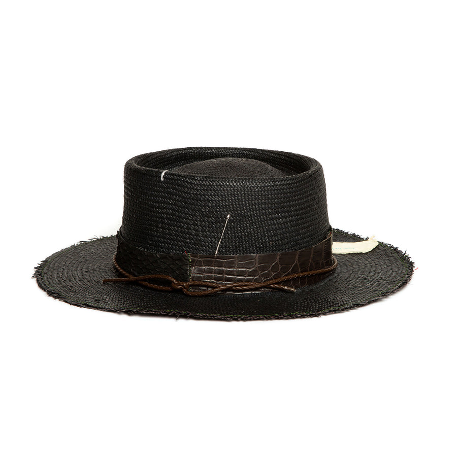 Custom Black Fedora by Hatmaker Alberto Hernandez of Meshika Hats Located in Los Angeles California