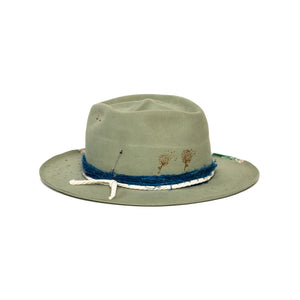 Custom Sage Fedora by Hatmaker Alberto Hernandez of Meshika Hats Made in Los Angeles California