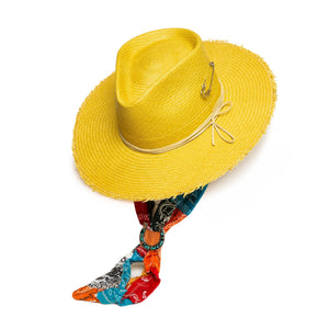 Luxury Handmade Yellow Fedora made with Straw  by Hatmaker Alberto Hernandez of Meshika Hats