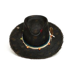Luxury Handmade Black Fedora with feathers made with Straw by Hatmaker Alberto Hernandez of Meshika Hats