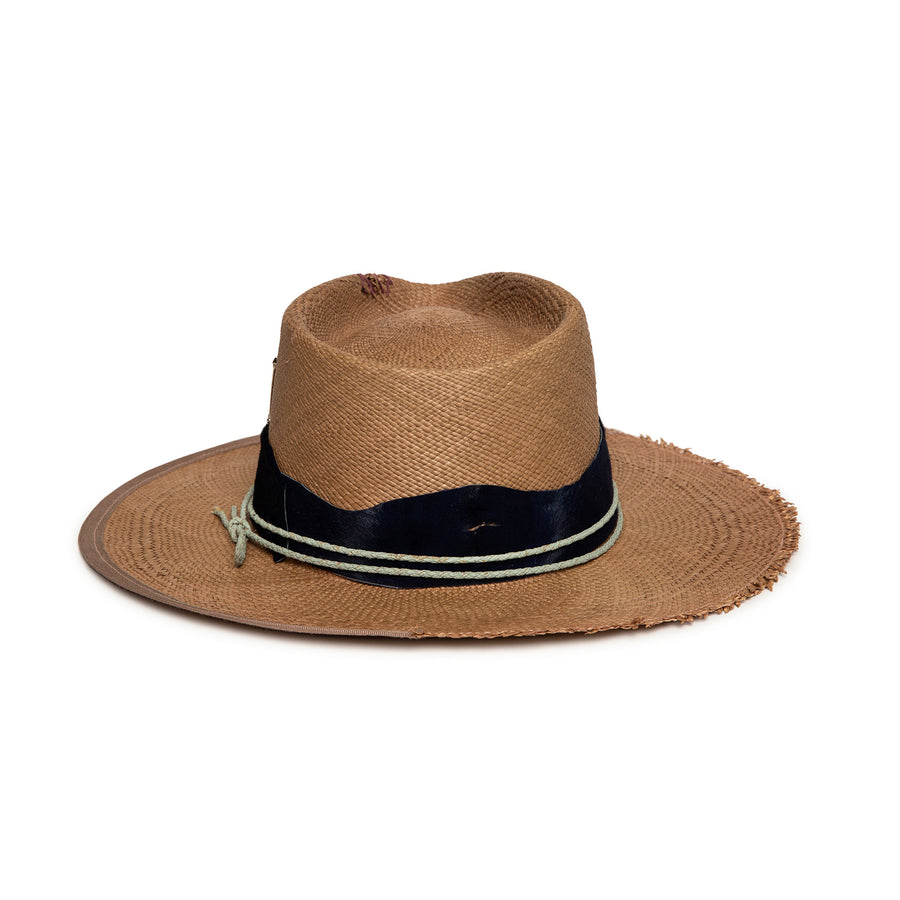 Custom Brown Straw Fedora by Hatmaker Alberto Hernandez of Meshika Hats Made in Los Angeles California
